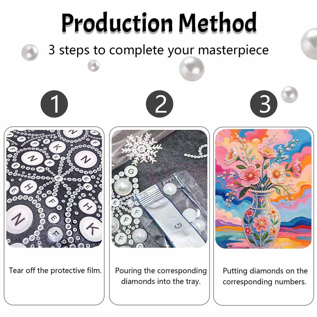 Handmade Pearl Painting Kit Vibrant Floral Vase DIY Frameless 3D Bead Art Canvas Creative Leisure Home Decoration Gift