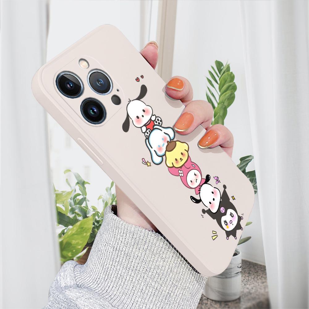 Cute Cartoon Phone Case for iPhone 15 14 13 12 11 Samsung Galaxy A12 A52 S24 S23 Xiaomi POCO Redmi Soft Square Liquid Silicone Cover Casing