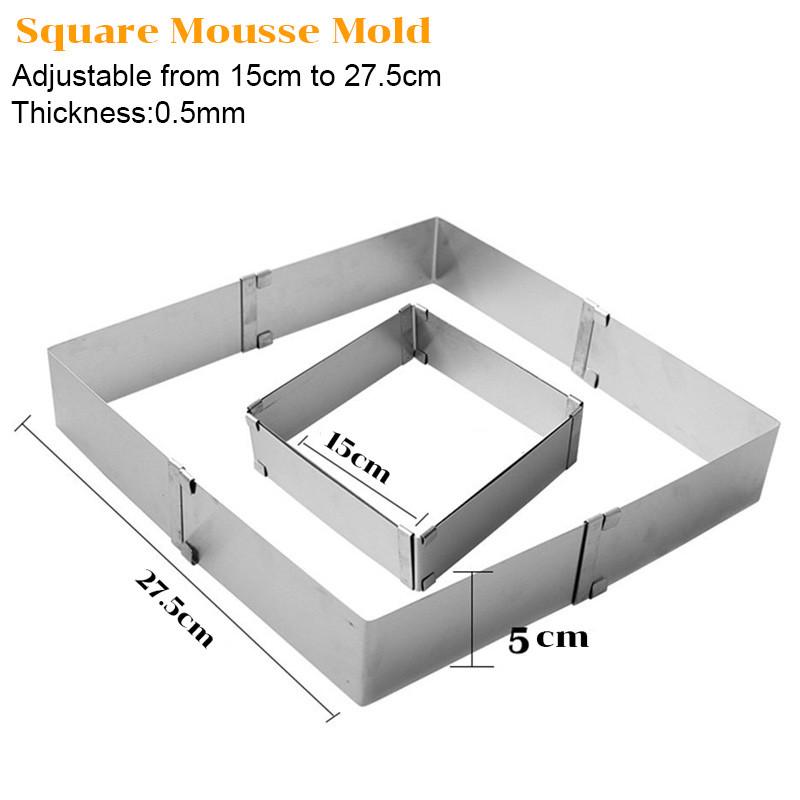 2pcs/set Adjustable Cake Mousse Ring 3D Stainless Steel Round & Square Cake Mold Cake Decorating Baking Tools