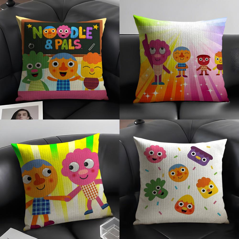 NNoodle PalsS Cartoon Cushion Cover Natural Linen Organic Fabric DoubleSided Printing Sofa Home Decor Gift Pillow Case