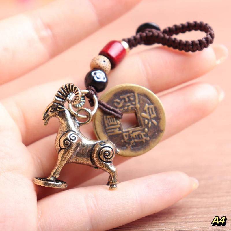 2027 Year Of Chinese Zodiac Goat Lucky Pendant Keychain Copper Feng Shui Wealth Key Ring Women Men Bag Charm Jewelry Gift