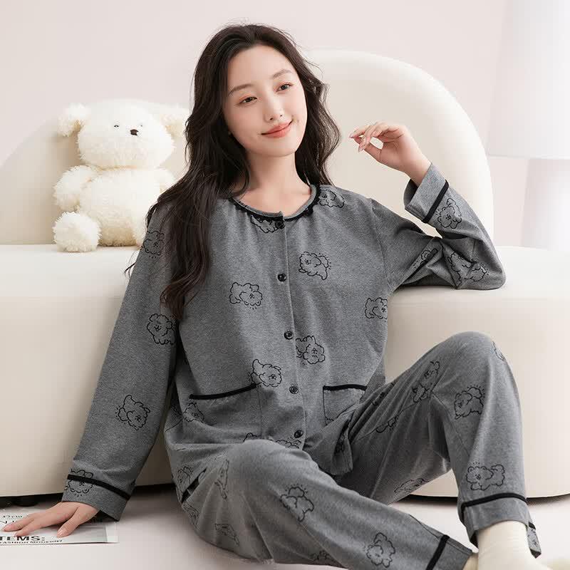 Fenteng Women's 100% Cotton Long Sleeve Pajama Set