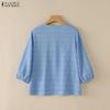 ZANZEA Women Casual Round Neck Solid Color Loose 3/4 Sleeve Blouse