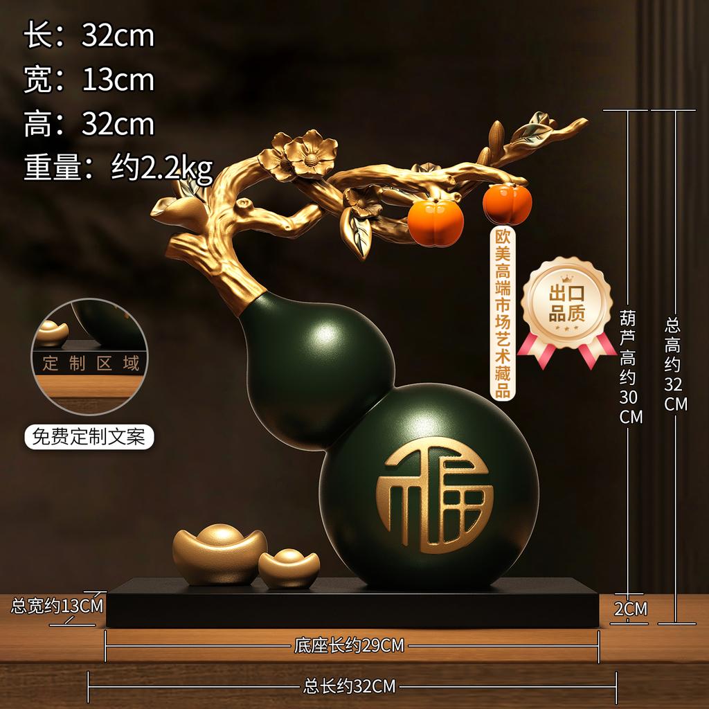 Hand Painted Calabash Ornament,Creative Lucky Gourd Decor for Office Desk Blessing,Chinese Feng Shui Art Craft for Shelf Display