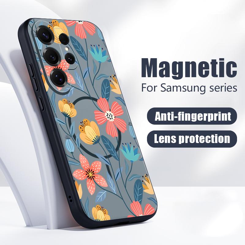 Cartoon Flowers Pattern Case For Samsung Galaxy S26 Ultra S25 Edge S24 Plus S23 FE S22 A54 A55 A56 5G Magnetic For Magsafe Matte Cover