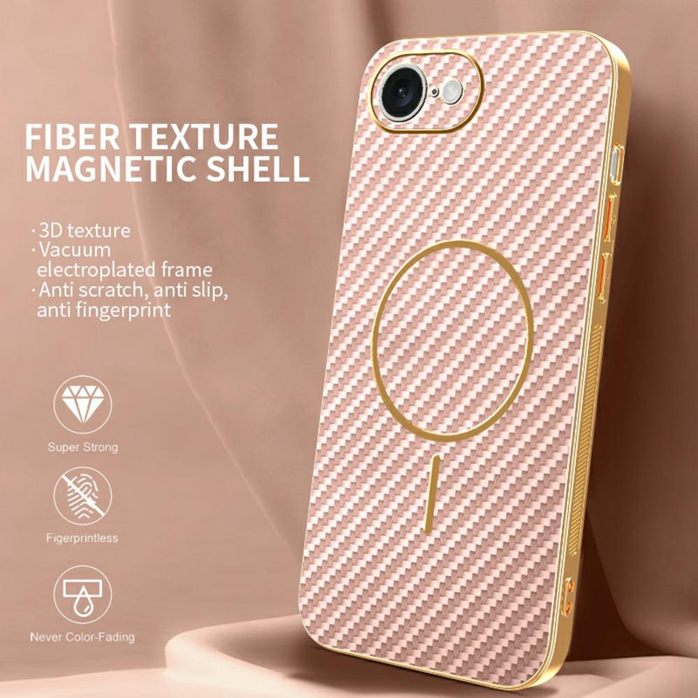 For iPhone 16e Phone Case Carbon Fiber Textured Electroplated TPU Back Cover