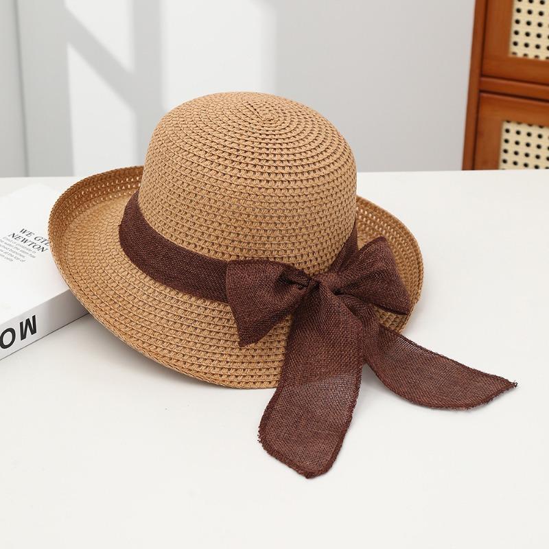 Summer Bow Sun Hat Female, Seaside Beach Vacation Sun Hat Outdoor Big Brim Sun Hat Sweet Straw Hat
