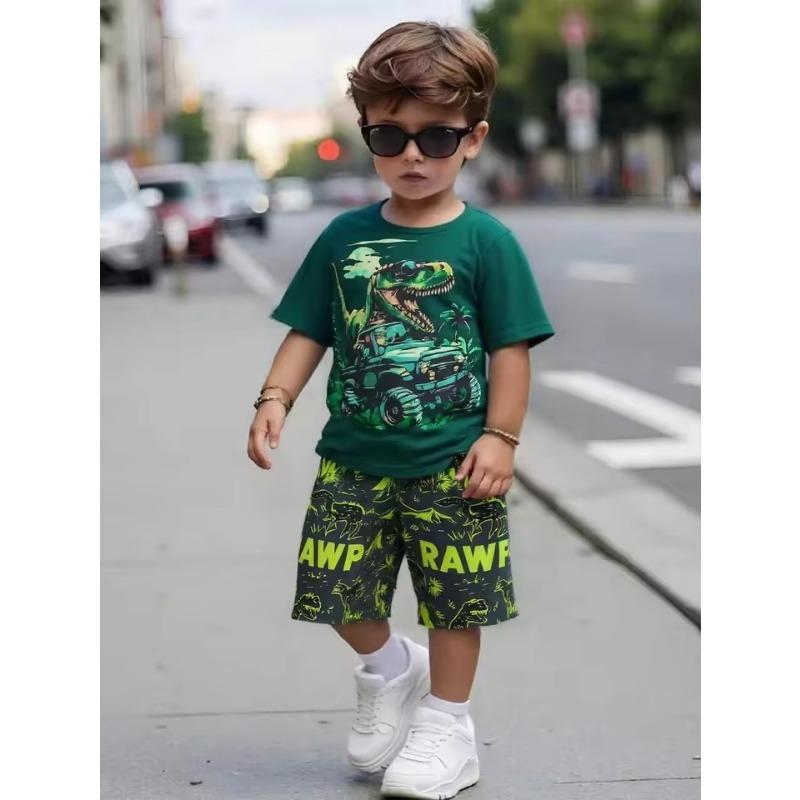 

Boys Children s Clothing Set Short Sleeved Girls Shorts 3D Cartoon Dinosaur Print Children s Casual Summer Clothing Boys 160