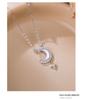 Sterling Silver S925 Star & Moon Necklace with Micro-Paved Stones and White Shell Pendant - Luxurious Valentine's Day Gift