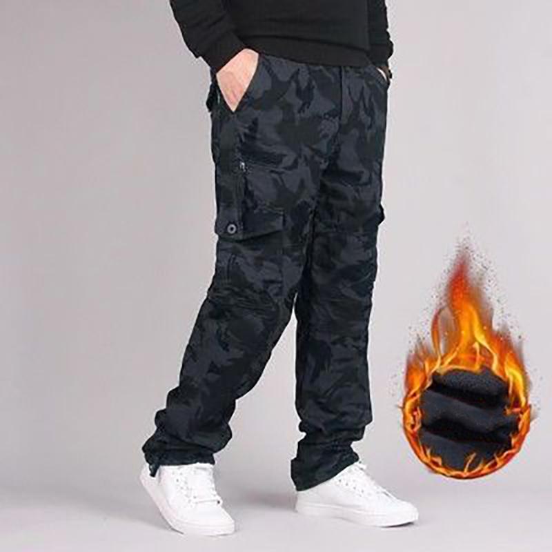 Winter Men's Cargo Pants Double Layer Fleece Warm Thick Cotton Long Trousers Men Baggy Casual