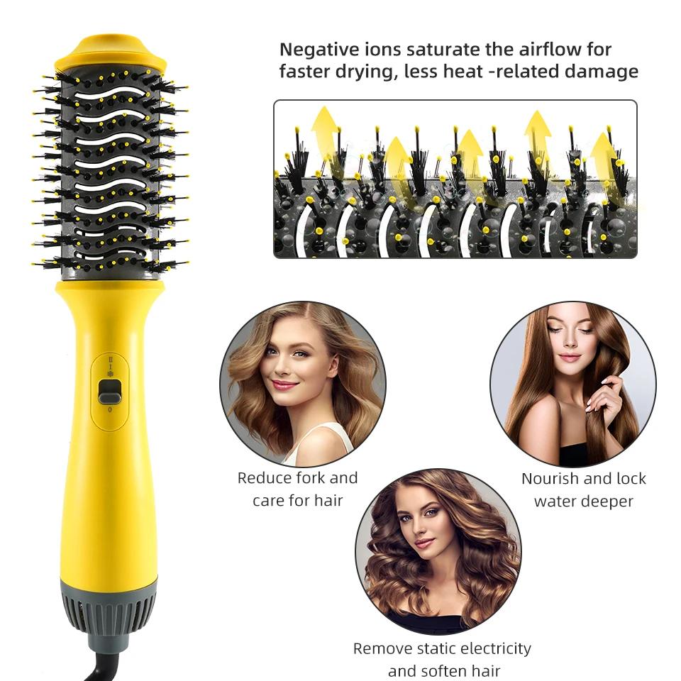 Hot Air Brush Multi-Function Hair Dryer Straightener Curler Comb One Step Professional Salon Hair Styler and Volumizer Ion Blow