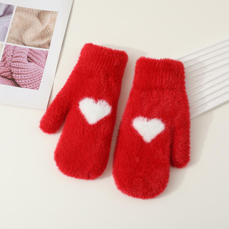Mittens Women's Fashion Plush Thickened Double Layer Festive Red Full Finger Bag Warm and Cold-proof In Winter
