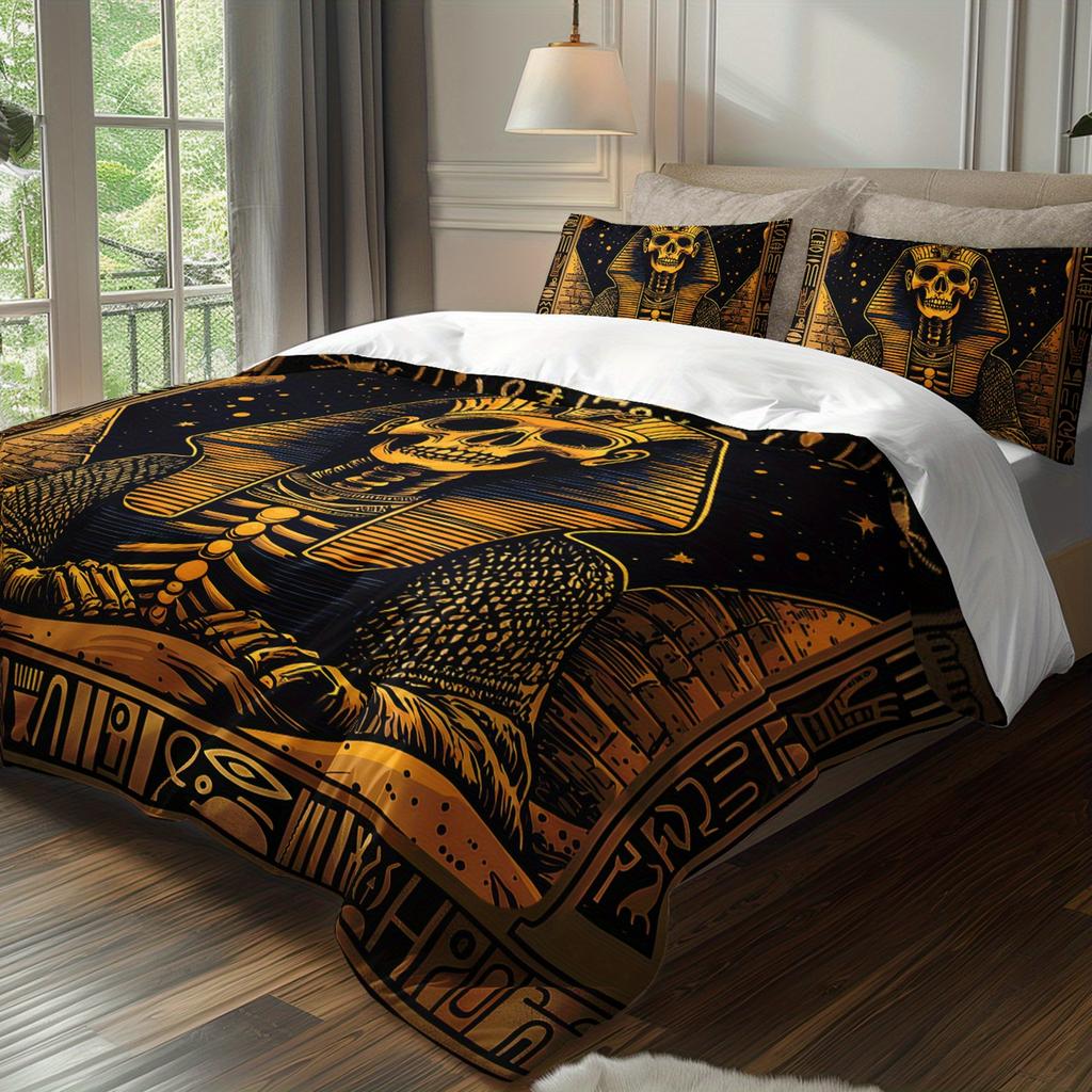 3pcs Egyptian Pharaoh Skeleton Bedding Duvet Cover Set Ancient Egypt Bedding Quilt Set Gothic Themed Bed Quilt Set Luxury