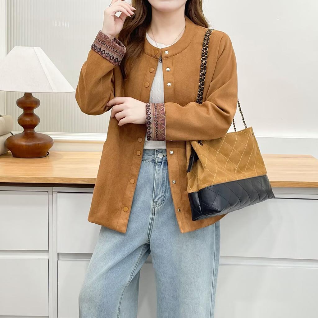 Plus Size Women Suede Open Front Jacket Casual Commuting Outerwear