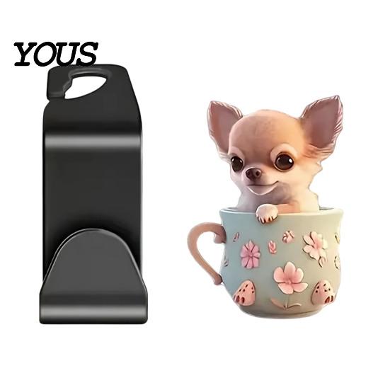 Cute Cat Dog Car Decor Seat Hook, Cartoon Cat/Dog Pattern Decor, Durable Load Bearing Acrylic Storage Accessories Headrest Hanger,