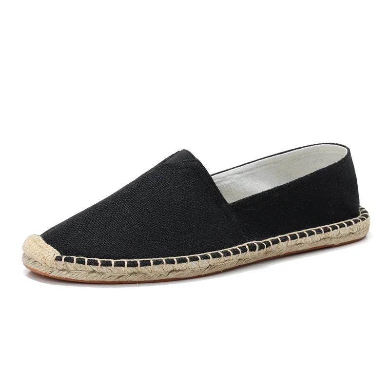 Canvas Flat Shoes Women Sewing Flax Shoes Slip On Loafers Casual Shoes Man Espadrilles Hemp Plus Size Fisherman Driving Footwear