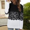 Ladies Casual Color Round Neck Stitching Pullover Lace Side Long Sleeves