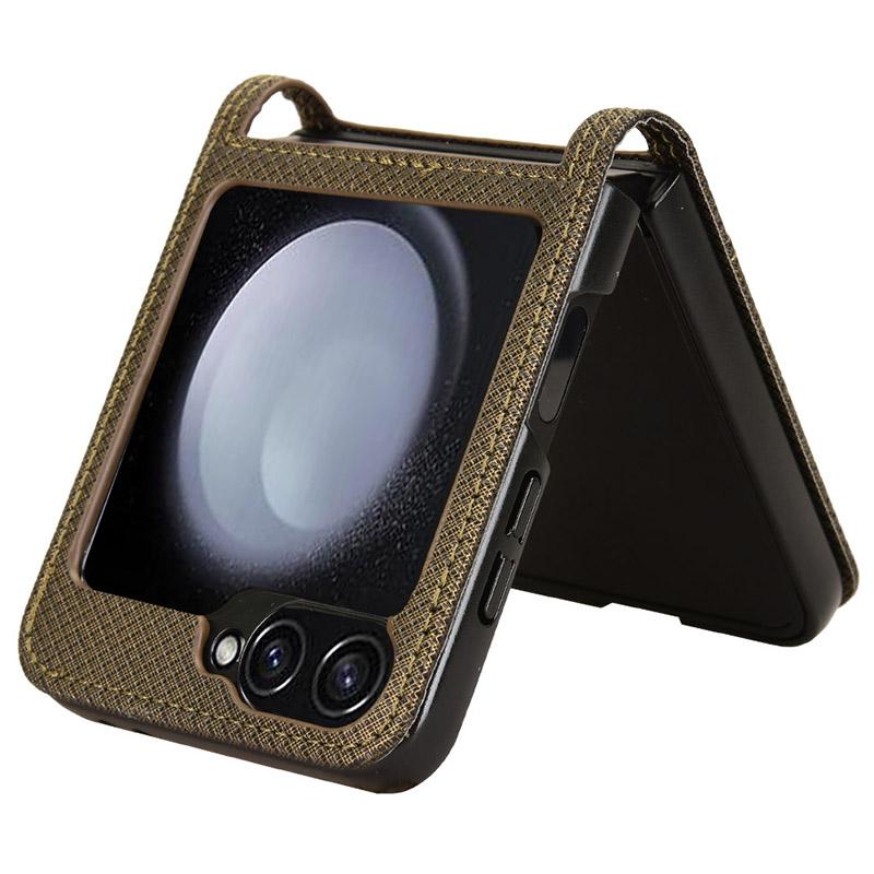 

For Samsung Galaxy Z Flip6 5G Case Leather Phone Cover with Card Slot Brown
