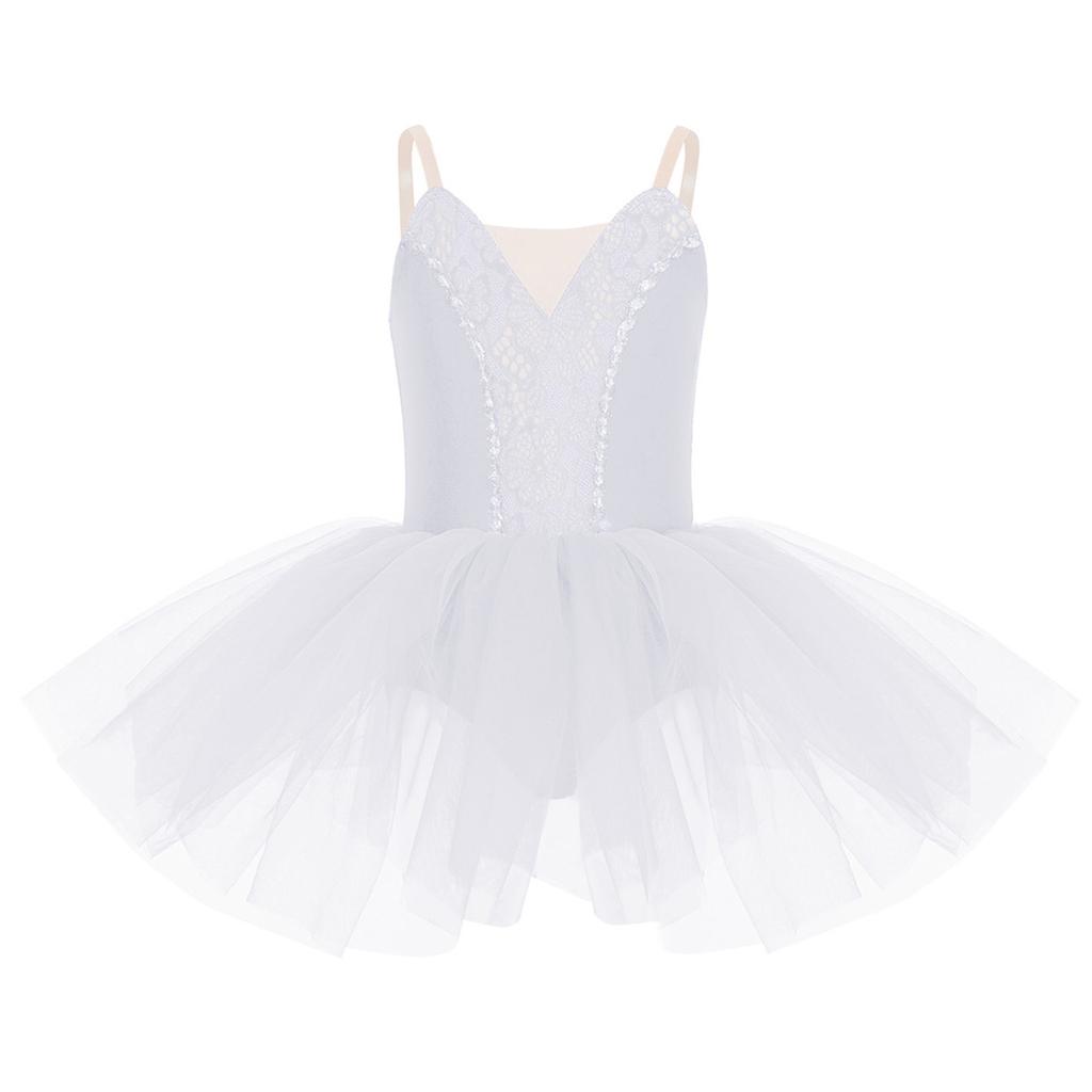Flickors Balett Tutu Klänning Ärmlös Design Justerbara Spaghettistraps Spetsdetalj Framtill Uppträdande Danskläder