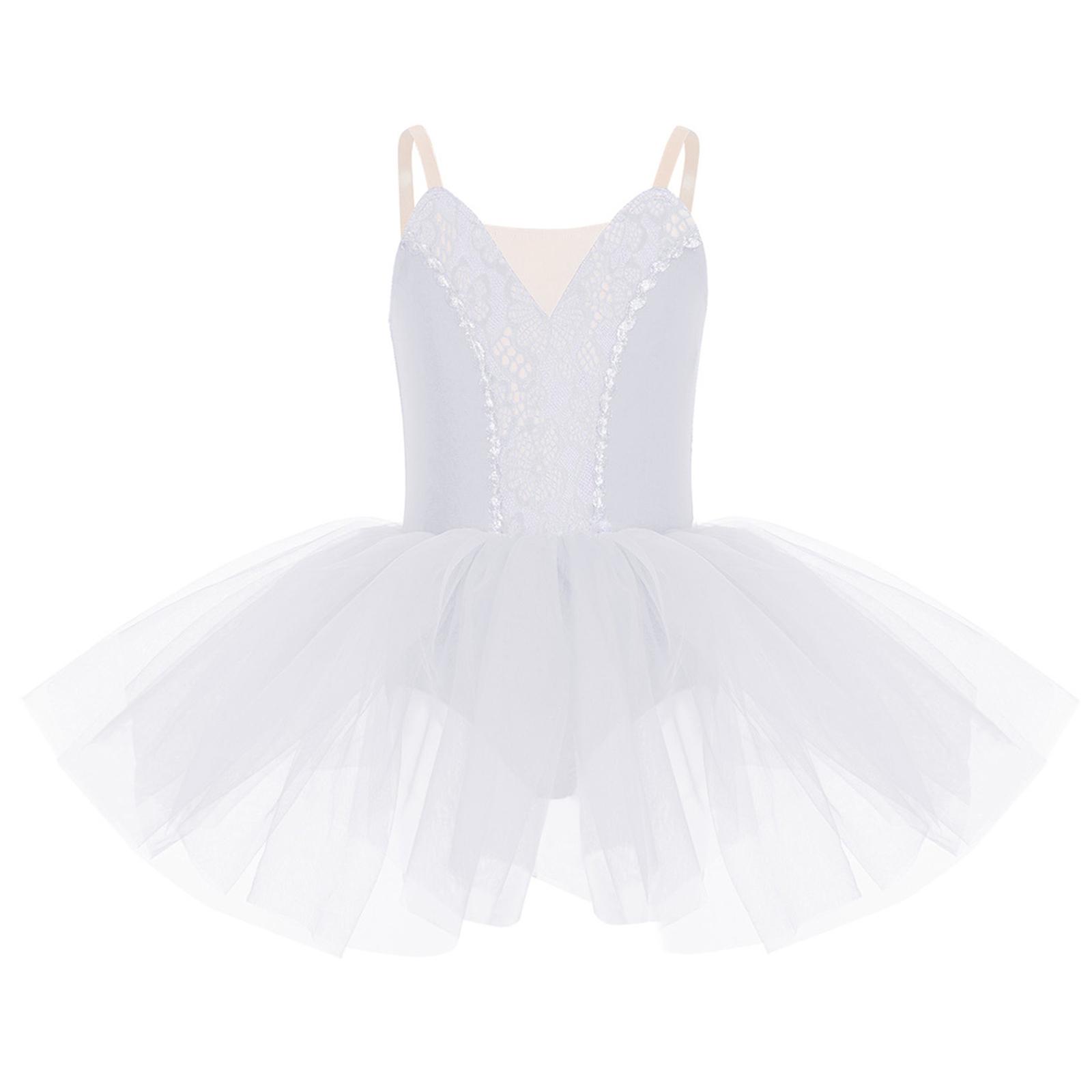 

Сукня-пачка для балету для дівчаток, без рукавів, з регульованими бретелями-спагеті, з мереживом спереду, одяг для виступів 15-16 Years білий