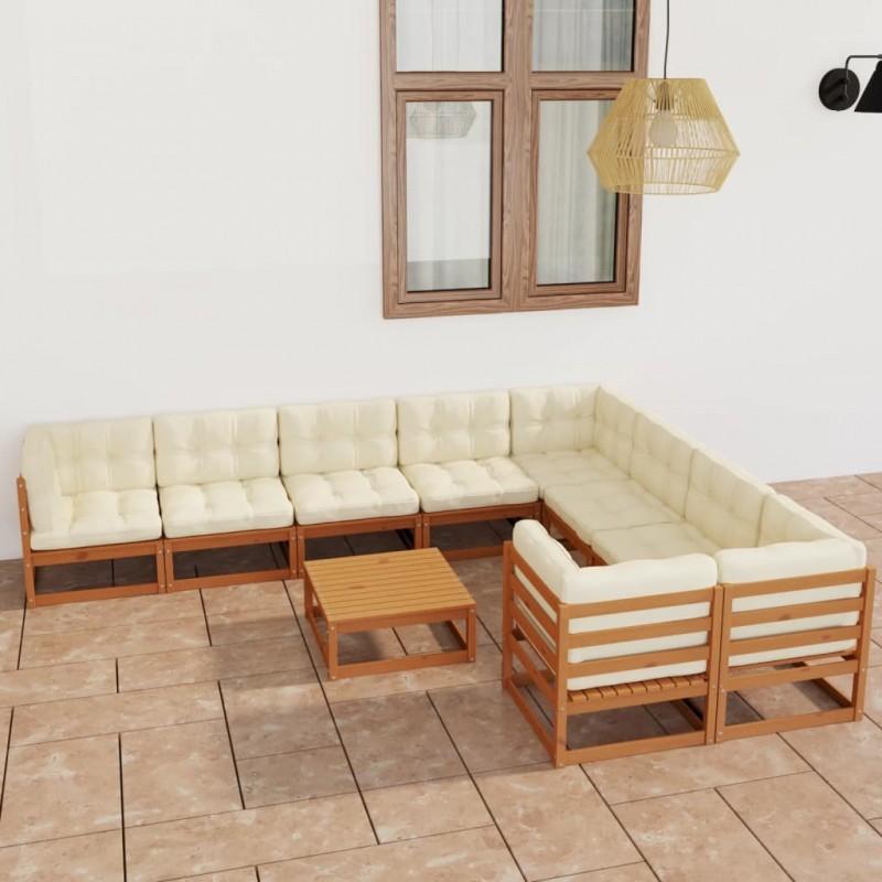 Día y Noche - Día y Noche Set de muebles de jardín 10 pzs cojines madera pino marrón miel