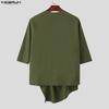 INCERUN Oversized Men V Neck Short Sleeve Solid Color Casual Loose Irregular T-shirts Tops