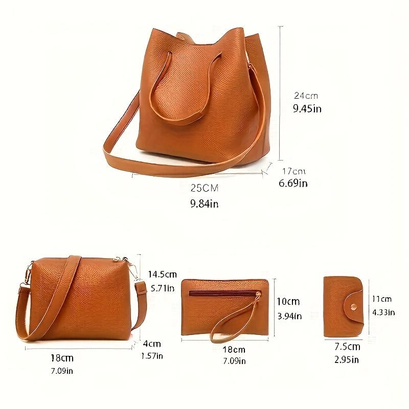 4pcs Women's Bag Set, Including An Elegant Synthetic Leather Tote Bag Series - Solid Colors, Lychee Texture, Multifunctional Stylish Tote Bag, Wallet