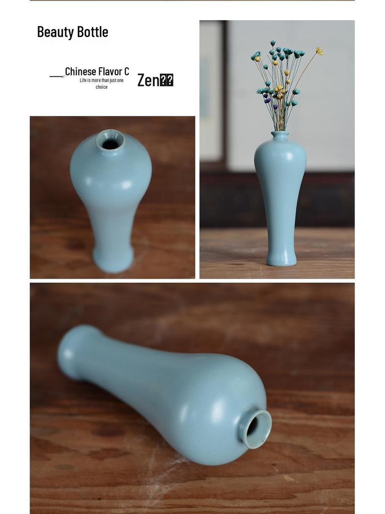 Vaso Ceramica Blu Zen - Mini Composizione Floreale, Ornamento per Soggiorno, Portafiori Secchi, Decorazione Floreale Arte Cerimonia del Tè Giapponese.