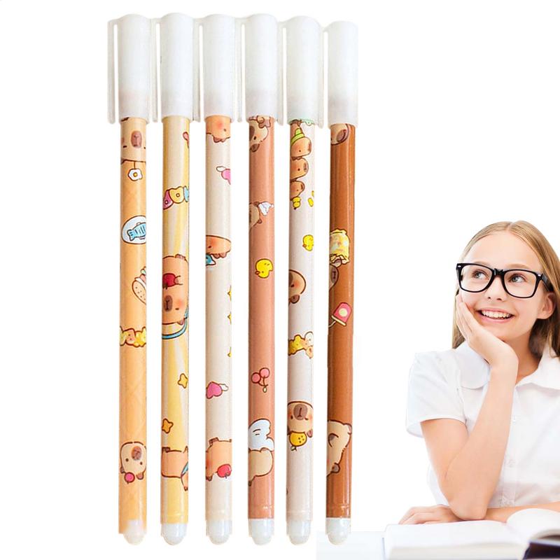 6 Piece  Cute Erasable Pen Capybara Gel Pen Office Gift School Supplies Stationery With Eraser, Fade-Resistant Funny Pen
