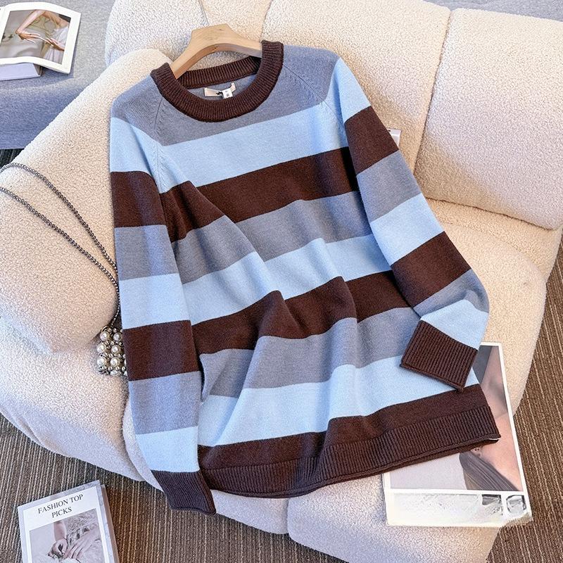 Women's Oversized Striped Sweater Knitted Top for A Laid-back Look, Suitable for Autumn and Winter As A Base Layer, Making The Figure Look Slimmer.