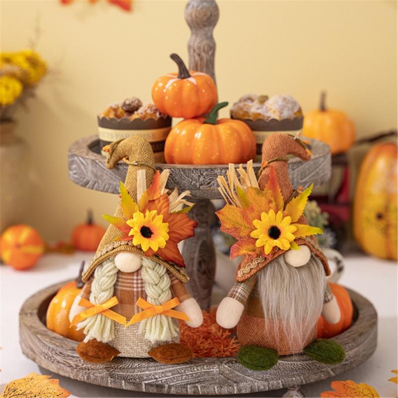 Season Decors Thanksgiving Harvest Season Bendable Hat Standing No Face Doll Decoration for Festival Environment
