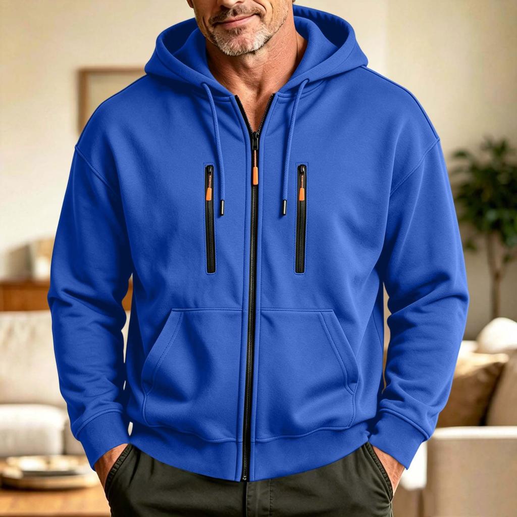 Herren Zip-Up Hoodie mit mehreren Taschen, Athletisches Lässiges Sweatshirt