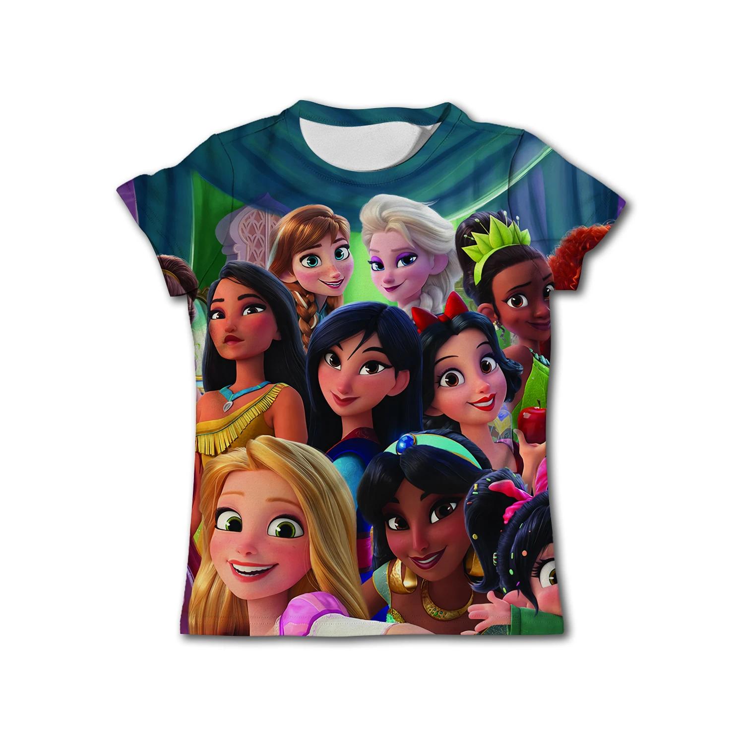 

MINISO 2025 Disney Movie Frozen Anna Elsa 3d Print T Shirt Girl Tops Tees Kids Girls Clothes Children Birthday Party Costume 120