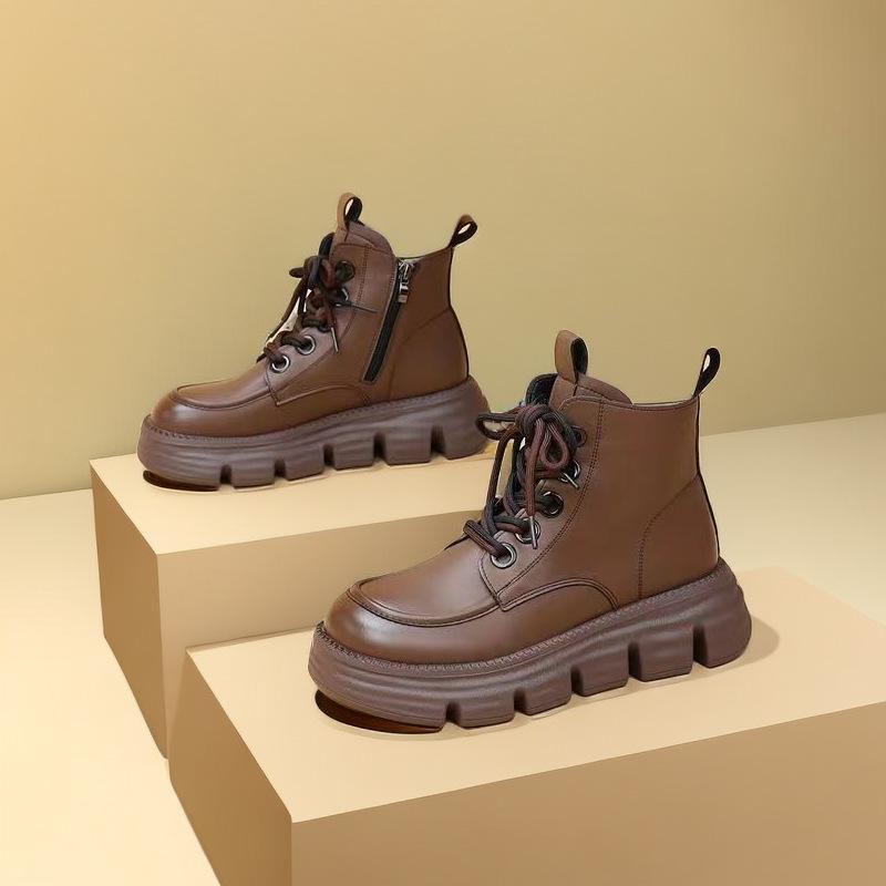 British style soft leather soft-soled Martin boots women's autumn and winter new thick-soled velvet warm fashion versatile short boots