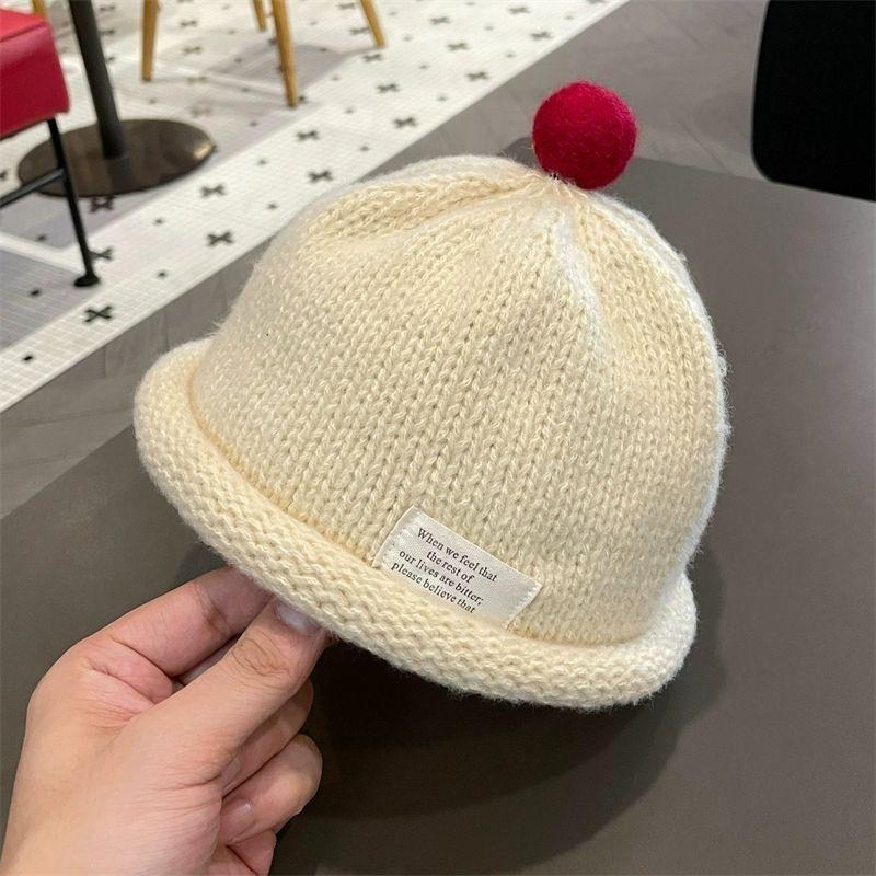

Autumn And Winter Children S Hat Knitted Melon-Shaped Hat Baby Warm Pacifier Hat Boys And Girls Landlord Woolen Hat as the picture