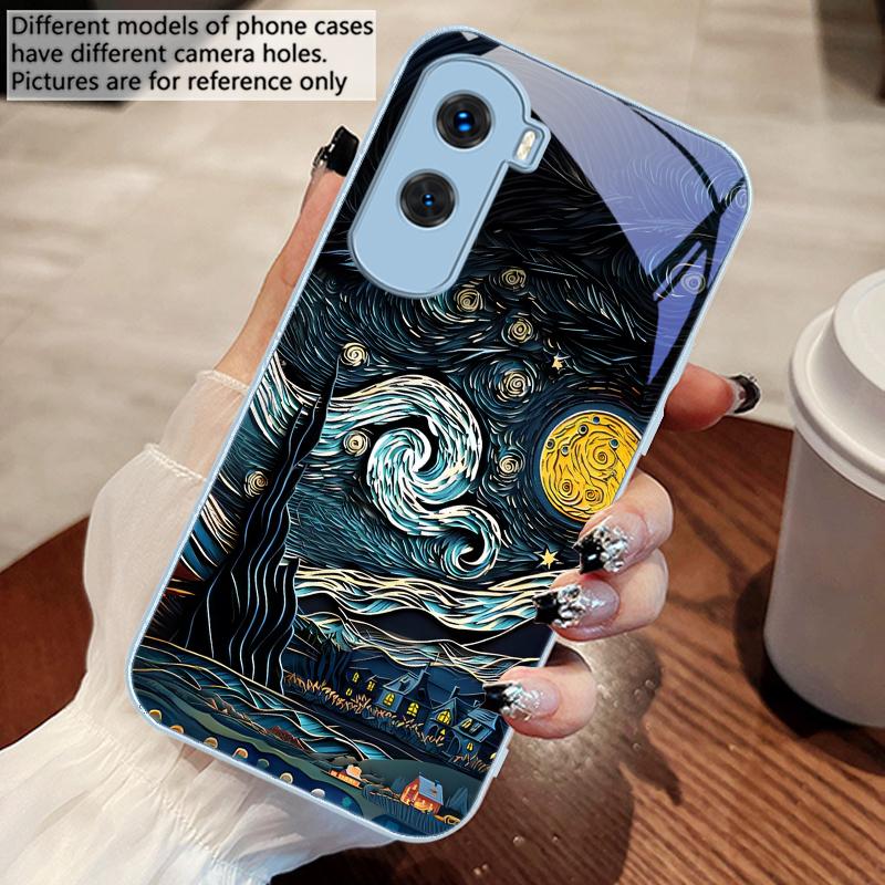 Oil Painting Starry Sky For Honor 30 50 50SE 70 Pro 90 200 200Pro Magic 4 5 7 Lite X9c Smart X50i Plus X9 X30 Glass Phone Case