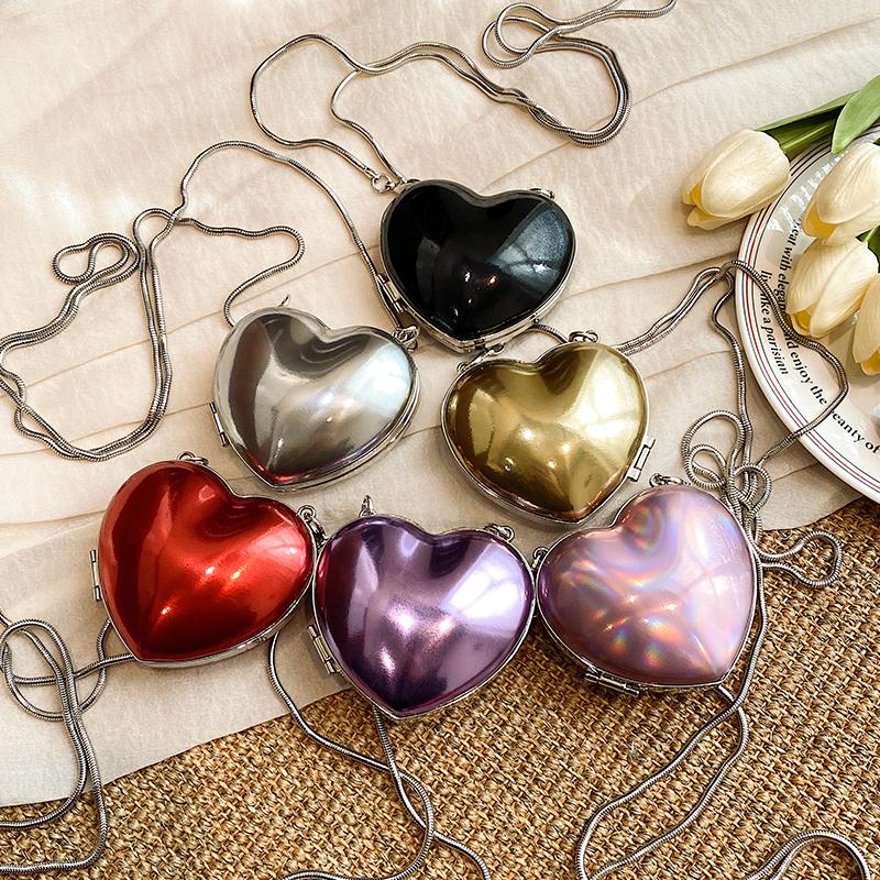 Heart Style PU Compact Chains Shoulder Bags Fashion Simple Unique Design Crossbody Bags for Women 2024 Personality Coin Purse