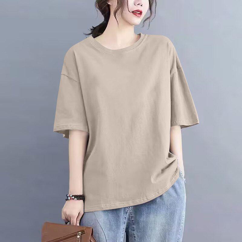 Foreign Trade Export Clearance 100% Pure Cotton Short sleeve Casual T-shirt Women Loose Fashion Clothes Temperament Half Sleeve Top Summer