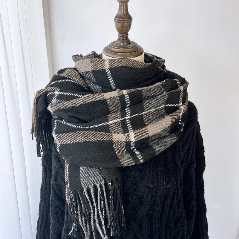 Plaid Scarf Women's Winter Warm Imitation Cashmere Fringed Shawl Dual-purpose Scarf Windproof & Warm, Multi-Color Options for Casual Outings, Office