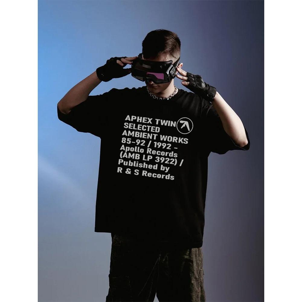 Men T-Shirt Aphex Twin Cotton Graphic Oversized Korean Fashion Short Sleeve Tops Tees Y2k Streetwear Aesthetic Harajuku Clothing