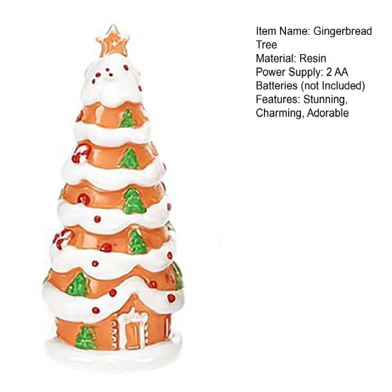 Gingerbread House Christmas Tree Figurine Light Up Resin Tree Shaped Gingerbread House