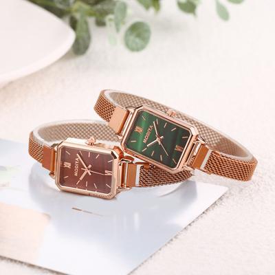 Yousheng Women Watch Oblong Dial Quartz Movement Exquisite Pointer Display High Accuracy No Delay Wrist Decoration Lightweight Lady Wristwatch