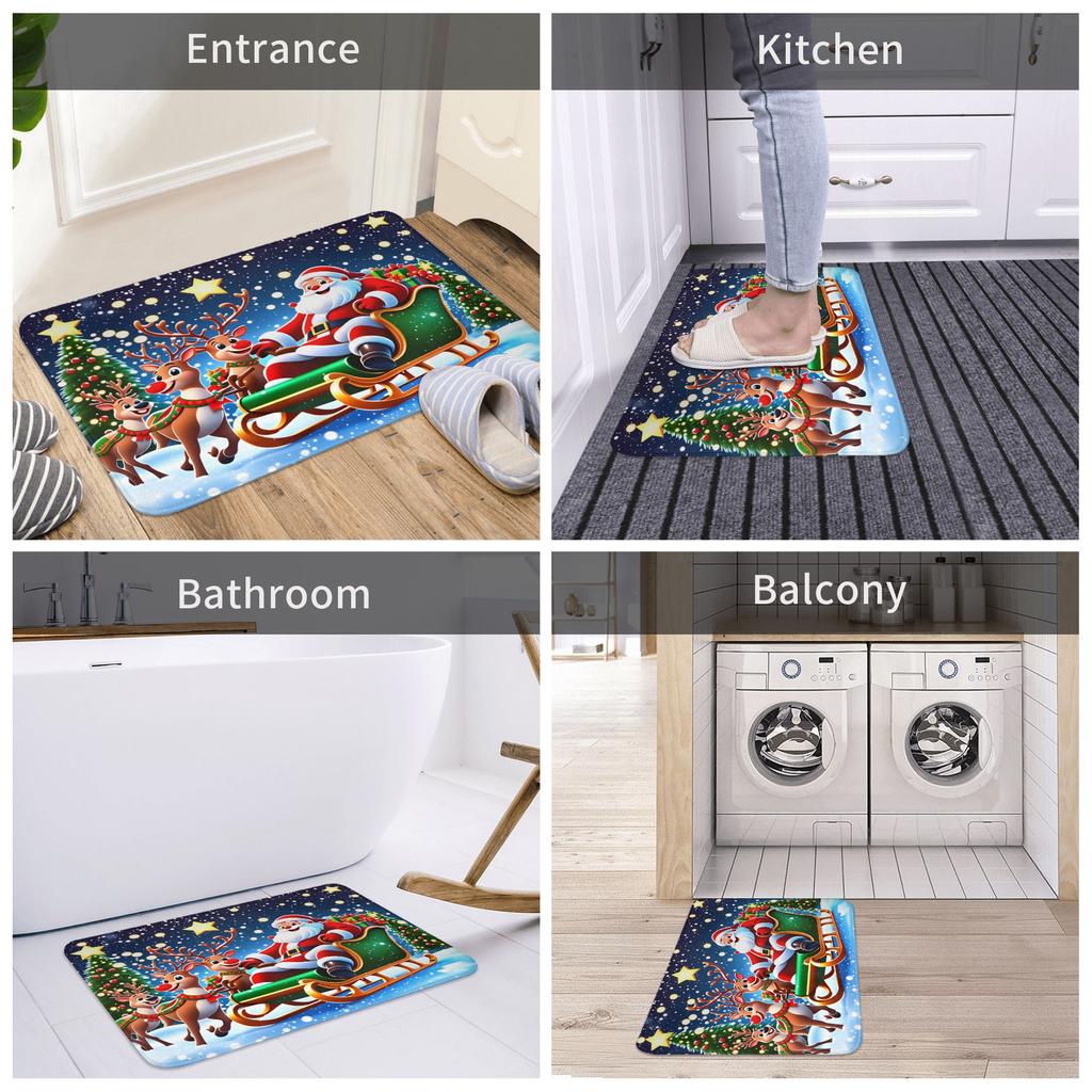 Funny Santa Claus And Elk Doormat Anti-Slip Entrance Kitchen Bath Door Floor Mats  Bedroom Balcony Carpet Rug