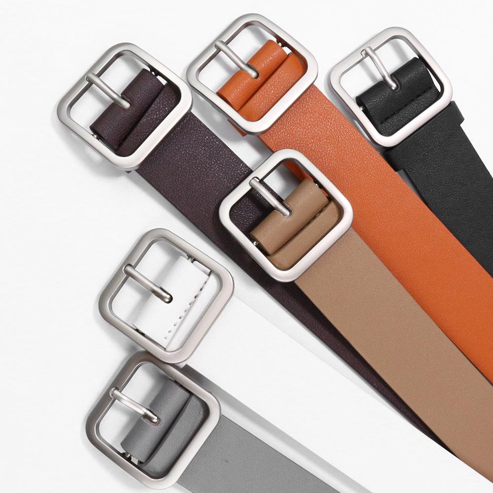 Pu Belt Women'S Simple Jeans With Square Button Head Student Popular Retro Women'S Belt
