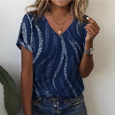 T-shirt da Donna Estiva Bella Scollo a V Manica Corta Moda Casual Nuova Comoda Traspirante Larga Casual