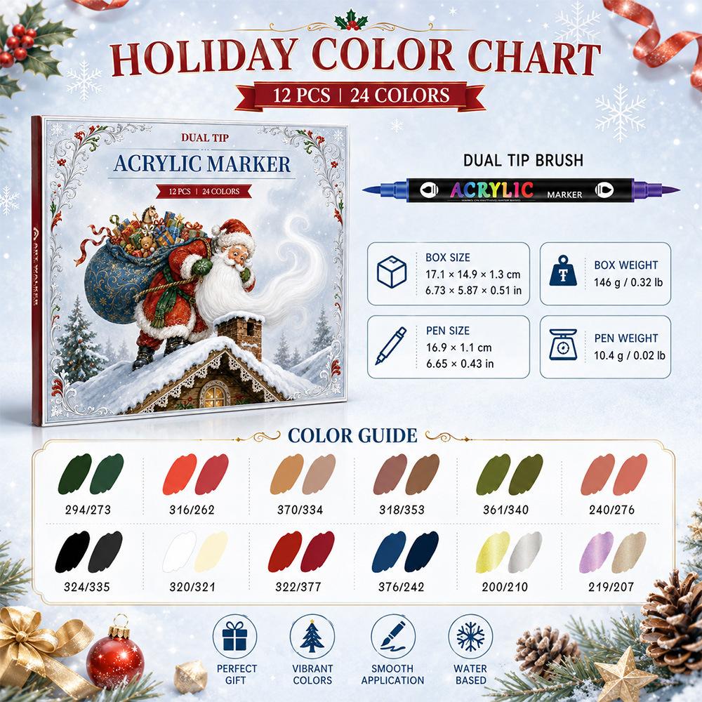 Christmas Gift Box Acrylic Paint Marker Set with Light Board for Kids DIY Drawing Art Craft