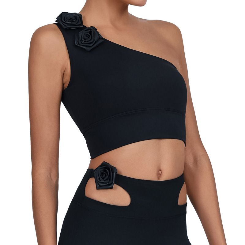 

Foreign Trade New European and American Yoga Vest Women One Shoulder Wrap-around Shockproof High Elastic Quick-Drying Sports Fitness Bra Bra Top Black L