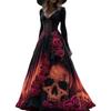 New Women's Autumn Dress Long Sleeve Halloween Dress V-Neck Splicing
