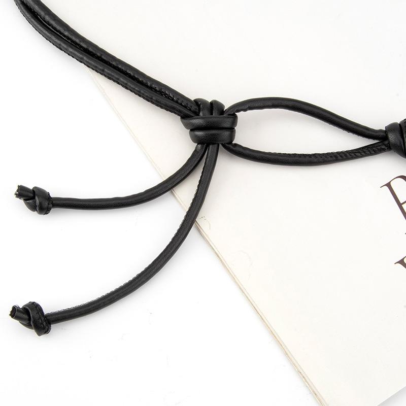 European and American Style Simple Retro Hand-woven Knotted Waist Chain for Women's Pu Black Versatile Waist Rope