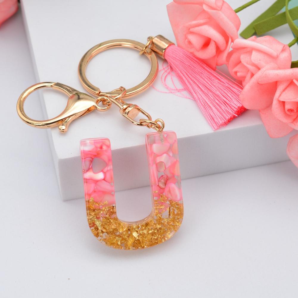 Cute Couple Gift Resin Material Letter Keychain Alphabet Key Chain Glitter Keyring Bag Pendant